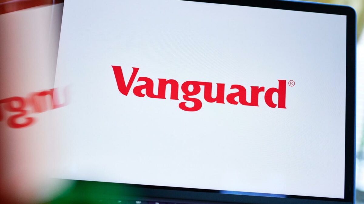 A computer screen with the Vanguard logo on it