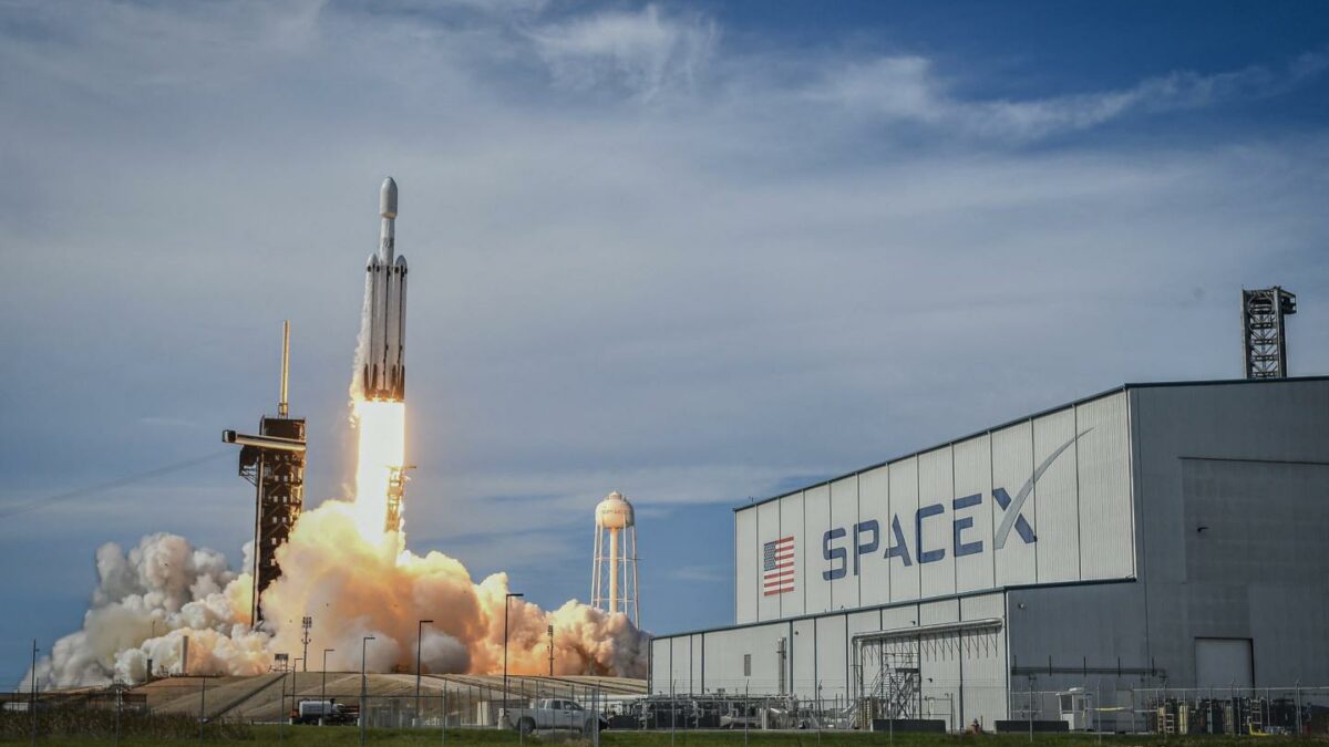 A SpaceX Falcon Heavy rocket carrying the National Oceanic and Atmospheric Administration's (NOAA) weather satellite Geostationary Operational Environmental Satellite U (GOES-U) lifts off from Launch Complex 39A at NASA's Kennedy Space Center, Florida, June 25, 2024.
