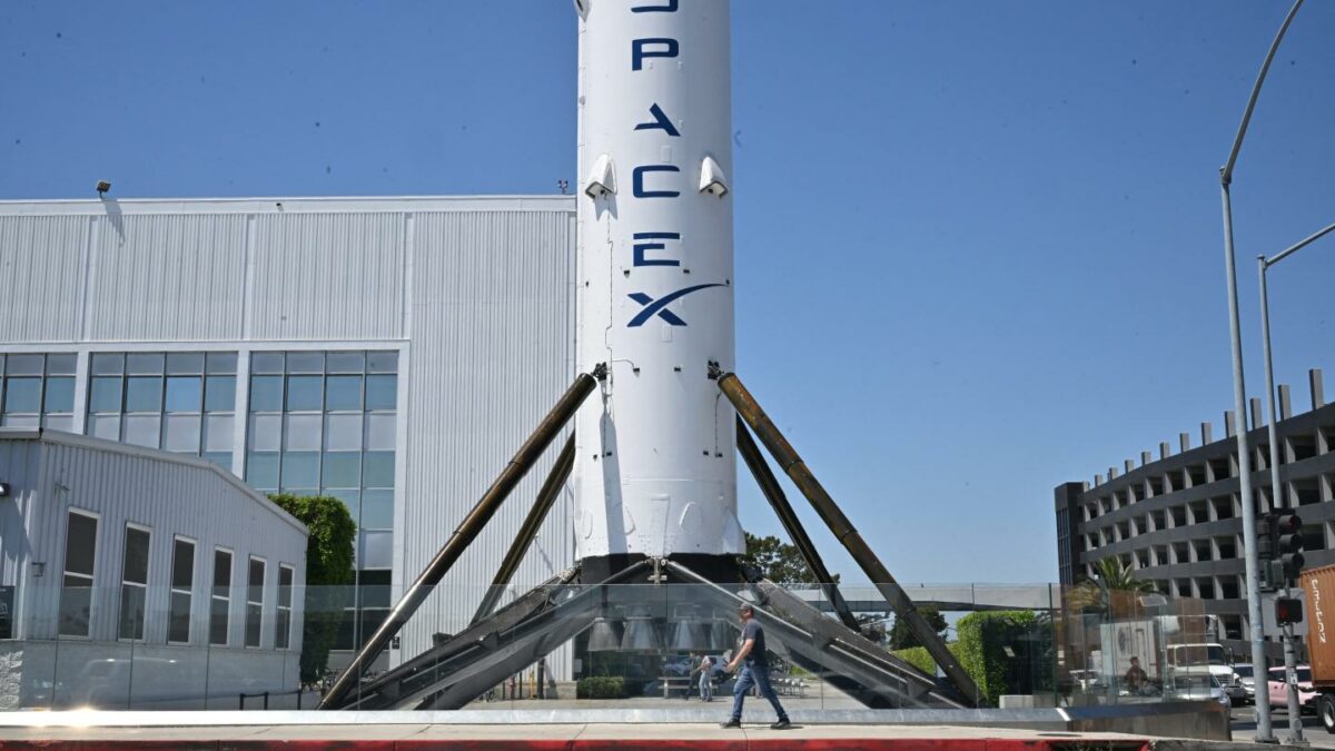 A Falcon 9 Booster at SpaceX in Hawthorne, California on July 16, 2024.