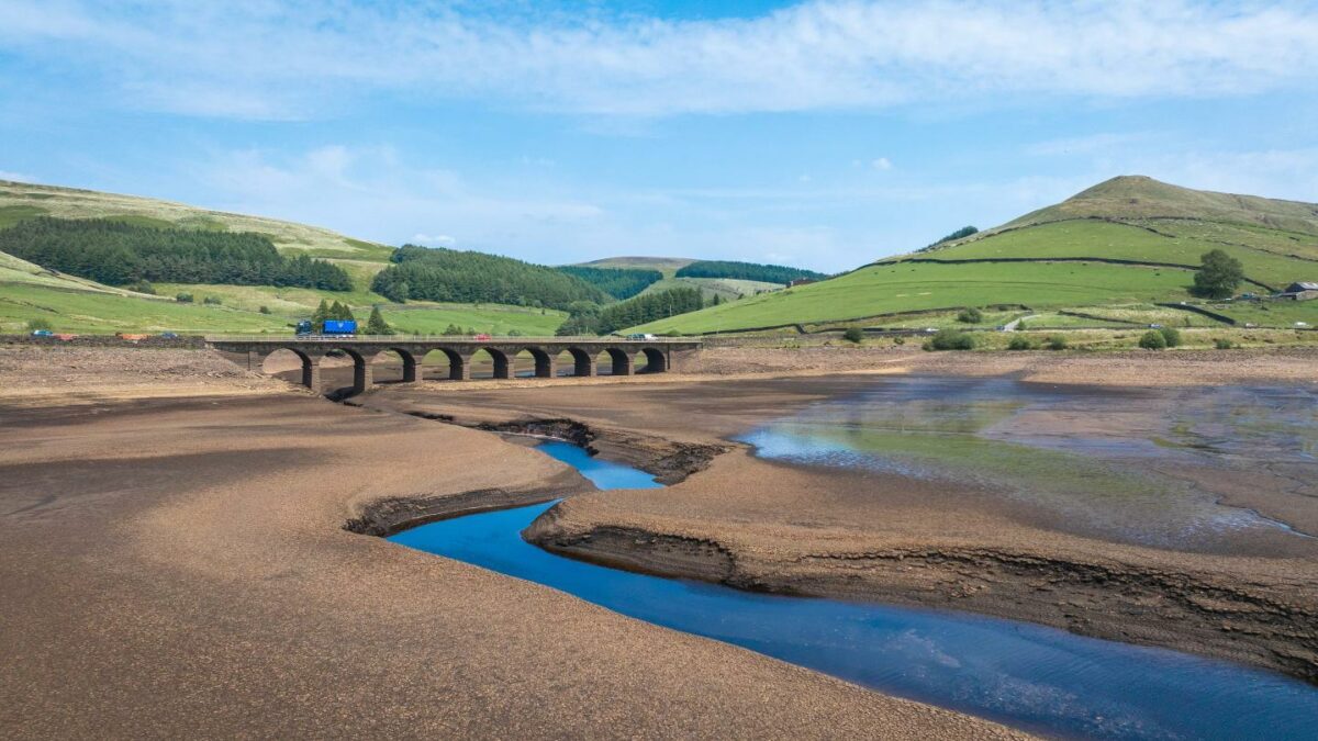 The UK's Woodhead Reservoir where the normally covered bed is revealed on June 11, 2025 in Woodhead, Derbyshire.