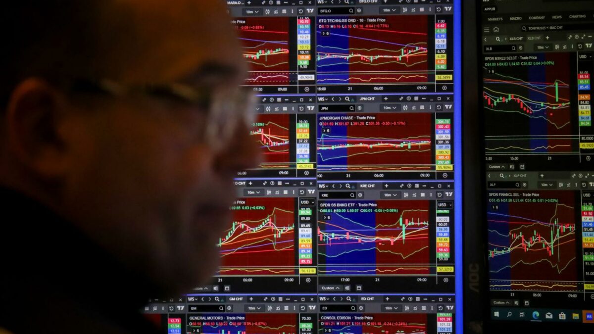 A trader works on the floor of the New York Stock Exchange (NYSE) in New York, US