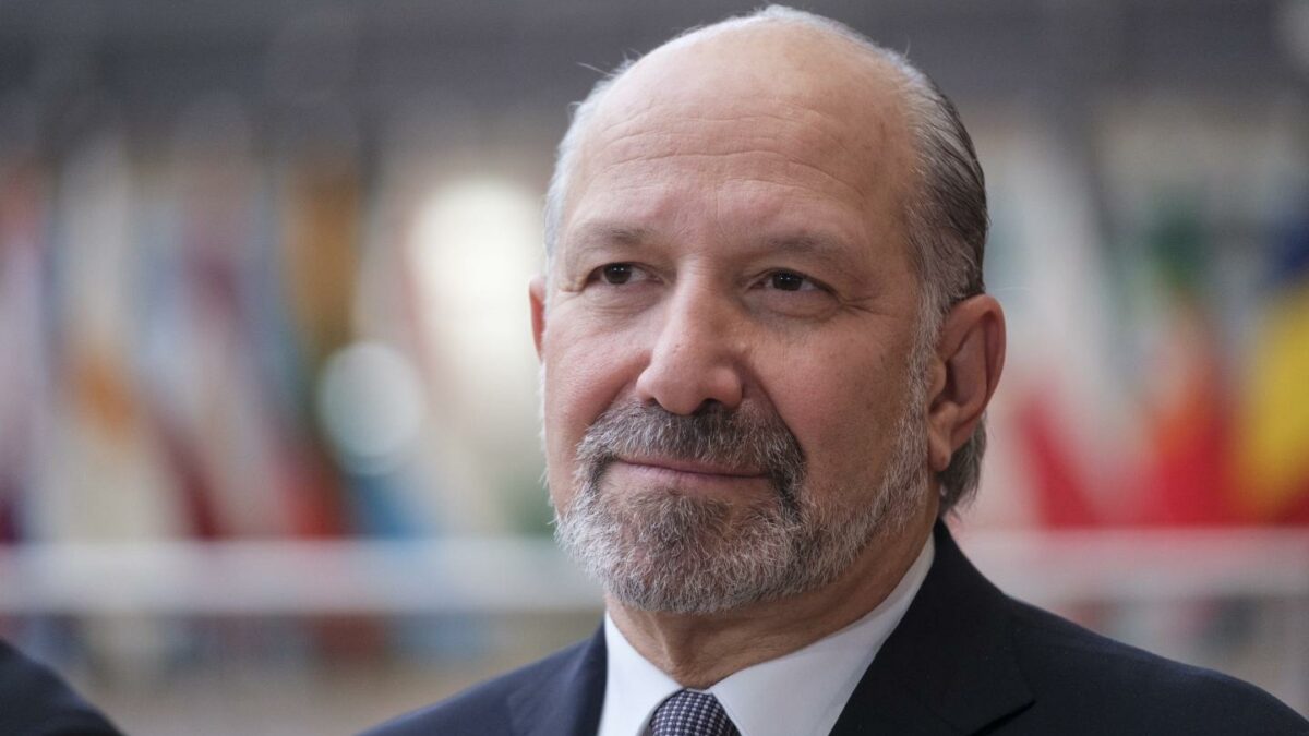 United States Secretary of Commerce Howard William Lutnick answers questions at the end of an EU Trade Ministers meeting in the Europa building the EU Council headquarters.