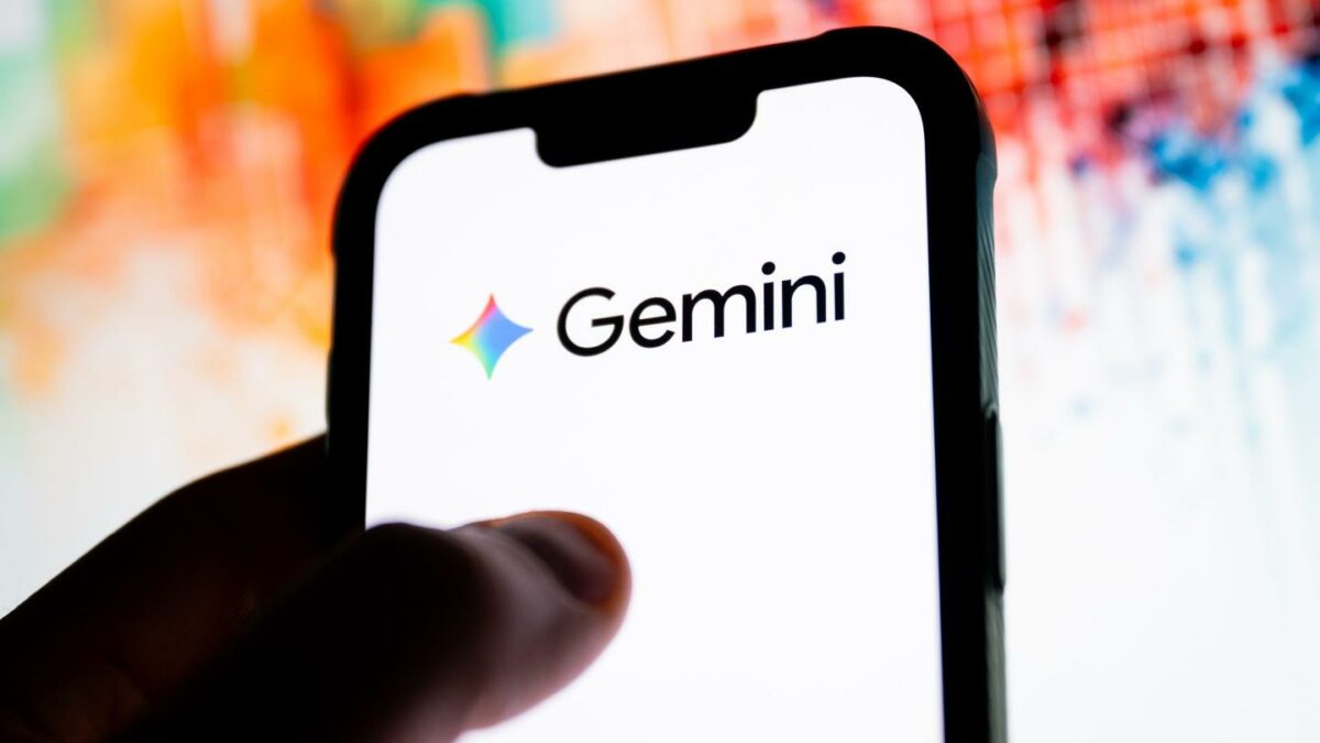 A smartphone displaying the Google Gemini logo.