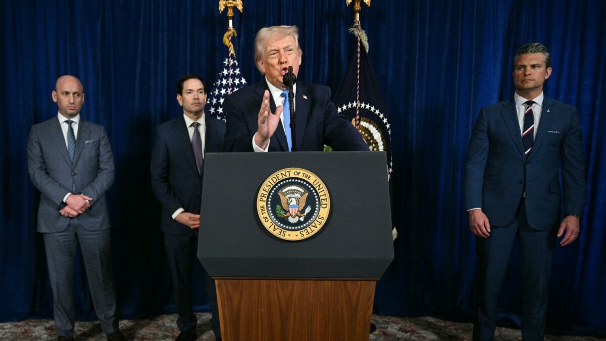 US President Donald Trump, alongside Deputy Chief of Staff Stephen Miller, Secretary of State Marco Rubio, and U.S. Secretary of Defense Pete Hegseth, speaks to the press following US military actions in Venezuela, at his Mar-a-Lago residence in Palm Beach, Florida, on Jan. 3. Trump said U.S. forces had captured Venezuelan leader Nicolas Maduro after launching a "large scale strike" on the South American country.