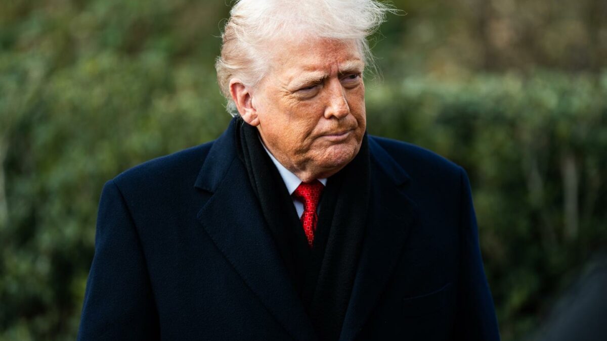 President Donald Trump speaks to the press on the South Lawn of the White House on Friday January 16, 2026.