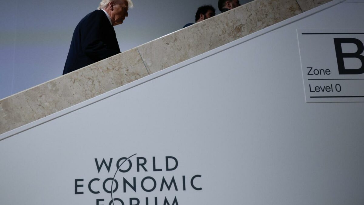 President Donald Trump heads to more bilateral meetings following a signing ceremony for the “Board of Peace” at the World Economic Forum on January 22, 2026 in Davos, Switzerland.