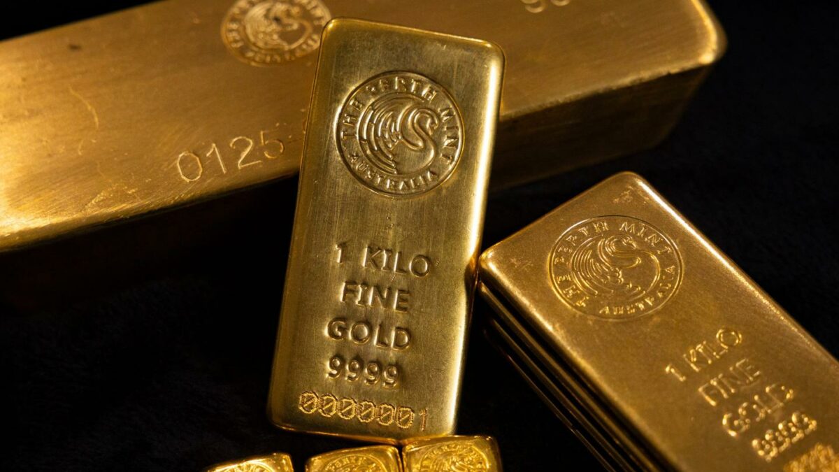 Gold bars arranged at the Perth Mint Refinery, operated by Gold Corp., in Perth, Australia, on Thursday, Feb. 5, 2026.