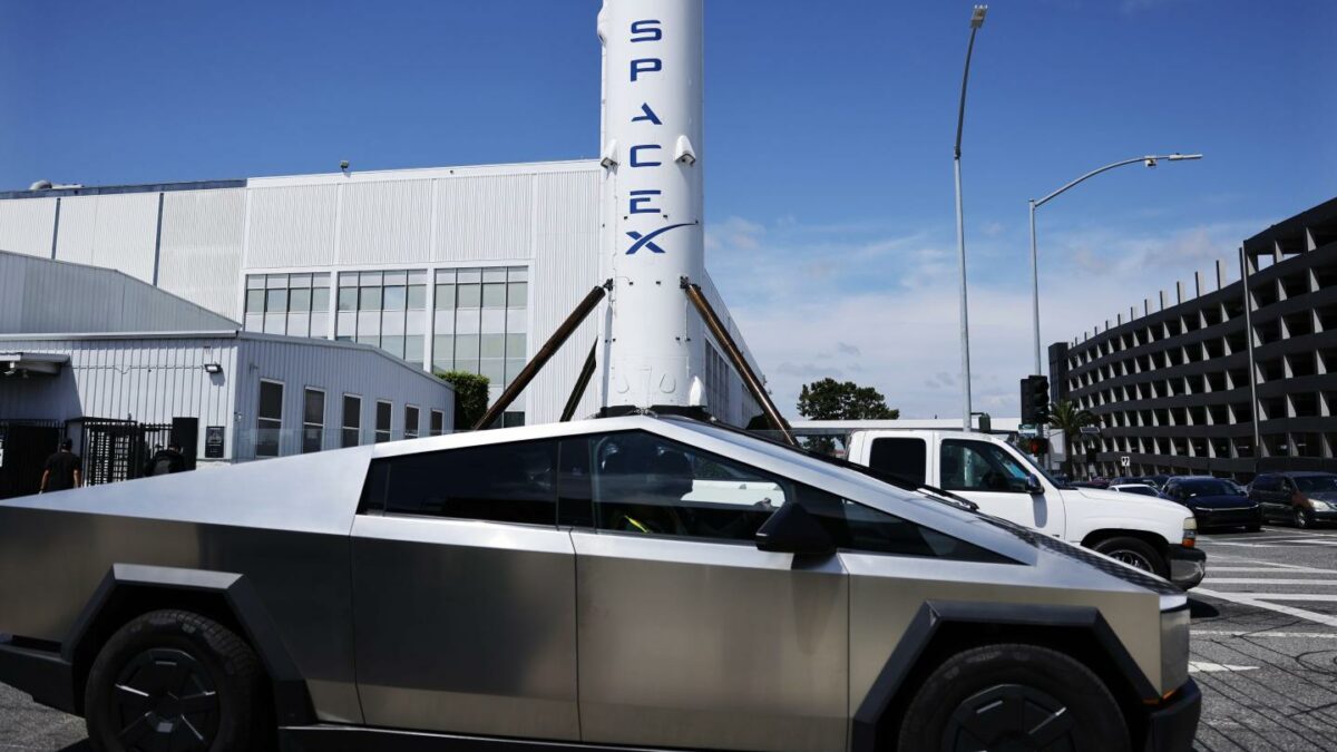 Cybertruck parked in front of the SpaceX office