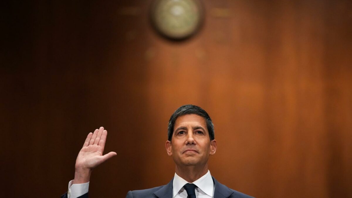 Kevin Warsh, U.S. President Donald Trump's nominee for Chair of the Federal Reserve, is sworn in to testify during his Senate Committee on Banking, Housing, and Urban Affairs confirmation hearing in the Dirksen Senate Office Building on April 21, 2026 in Washington, DC.