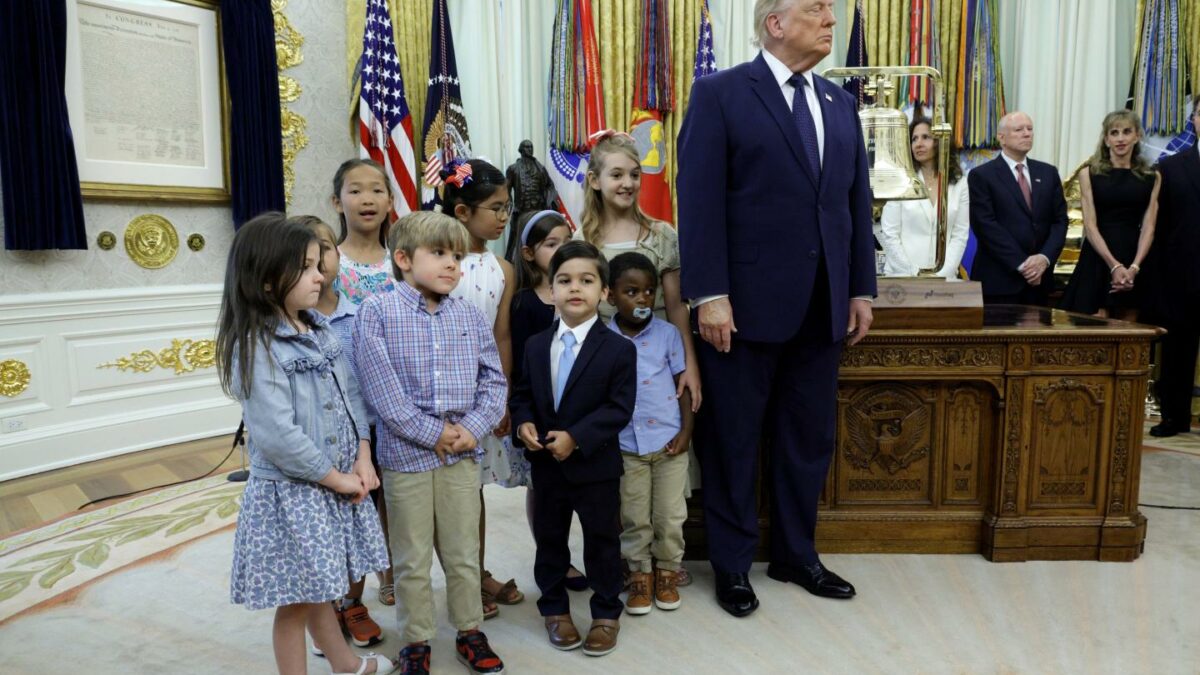 President Donald Trump speaks on the first day of trading for Trump Accounts.